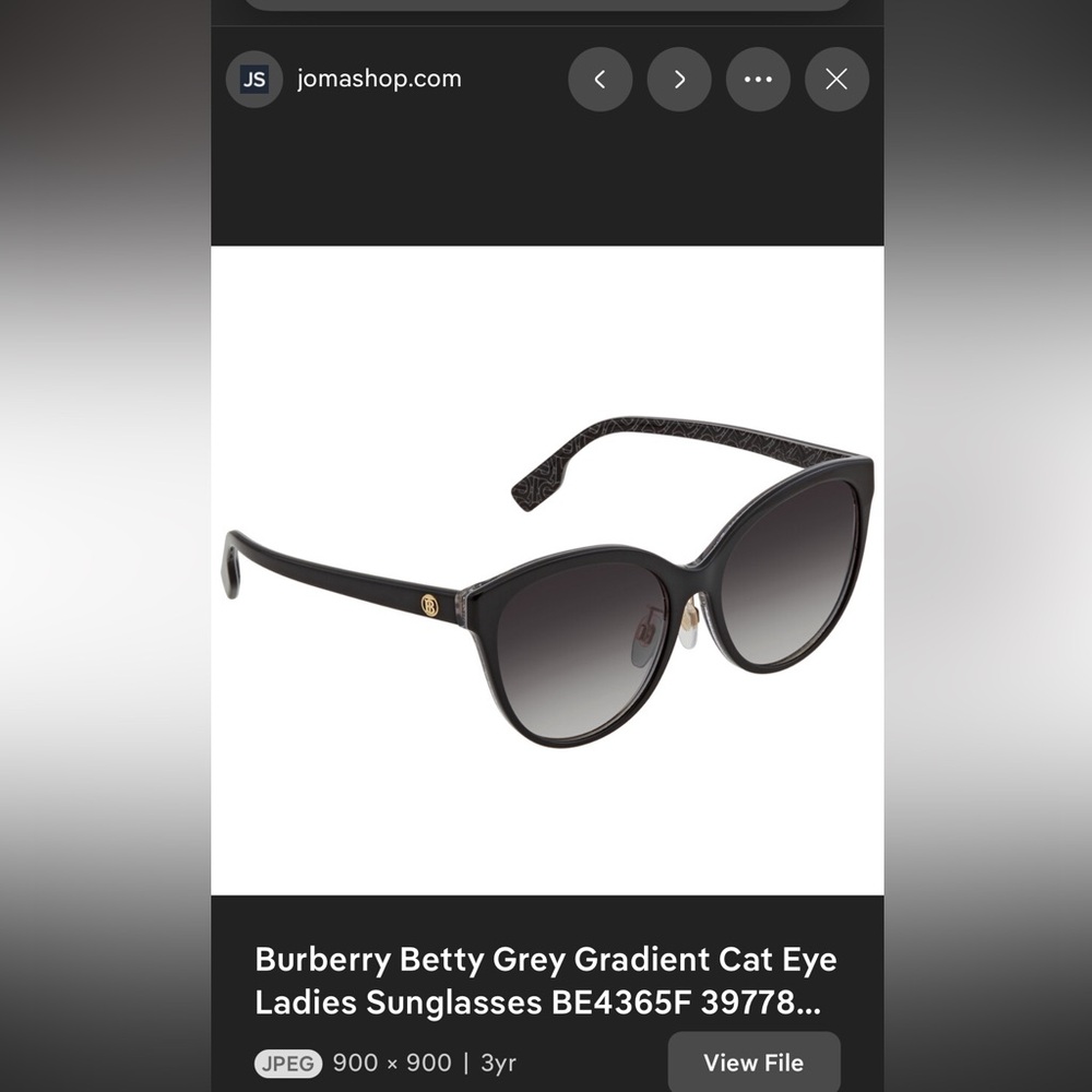 New Burberry Betty B4365-F 3977/8G Black Cat-Eye Sunglasses - Picture 3 of 16